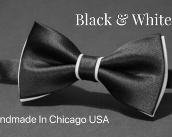 Black & White Mens Bow Tie Exclusive Black Tie best for Wedding Groomsmen Groom Gift Our Handmade Tie Bows in different colors available