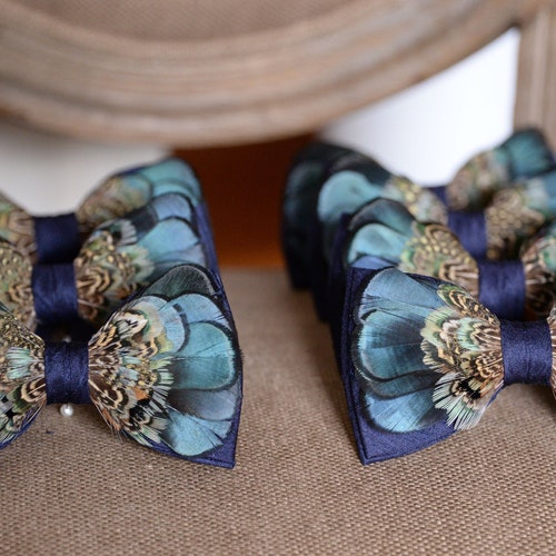 Feathered Wedding bowties Mens Navy Blue shops Feathered Bow Ties Custom and Unique Bow Tie Designed by at21boutique handmade in USA Tie Bow Groom