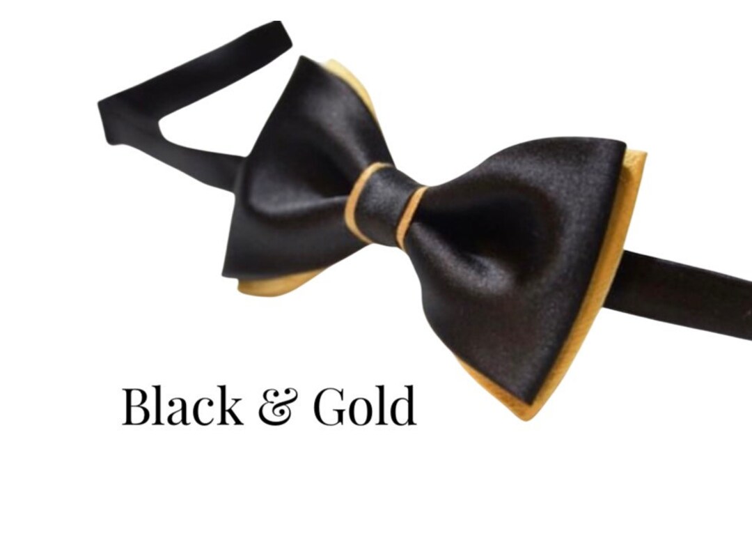 Mens Bow Tie Black and Gold Bow Tie Best for Wedding Groom Groomsman