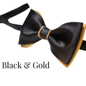 Handmade Black and Gold Bow Tie: Satin Silk Wedding Groomsmen Gift