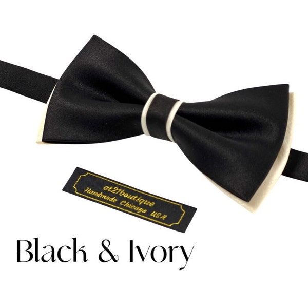 Mens Bow Ties Black and Ivory Black and Black Black and White Wedding Tie Bow Groomsmen Groomsman Bow Tie Black wedding Luxury elegant Tie