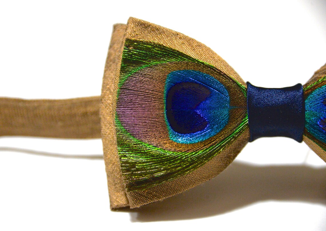 Mens Bow Tie Bronze Bow Tie Peacock Feather Bow Wedding Bow Etsy
