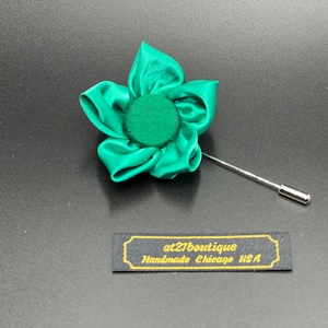 Irish Green Silk Flower Lapel Pin: Handmade Boutonniere