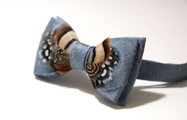 Mens Bow Tie Light Blue Bow Tie Genuine Feathered Bow Tie Etsy