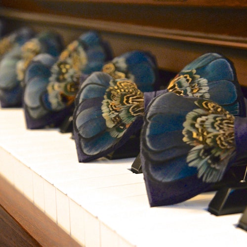 Feathered Wedding bowties Mens Navy Blue shops Feathered Bow Ties Custom and Unique Bow Tie Designed by at21boutique handmade in USA Tie Bow Groom
