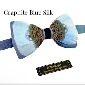 Custom Blue Feathered Mens or Children Bow Tie Best for Wedding, Groom, Set for Groomsmen Men Gift Genuine Feather BowTie groom outfit