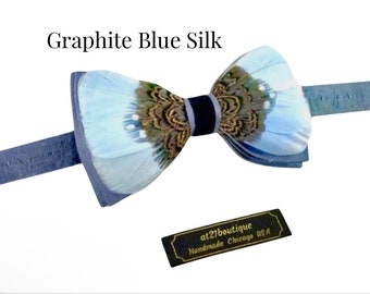 Custom Blue Feathered Mens or Children Bow Tie Best for Wedding, Groom, Set for Groomsmen Men Gift Genuine Feather BowTie groom outfit