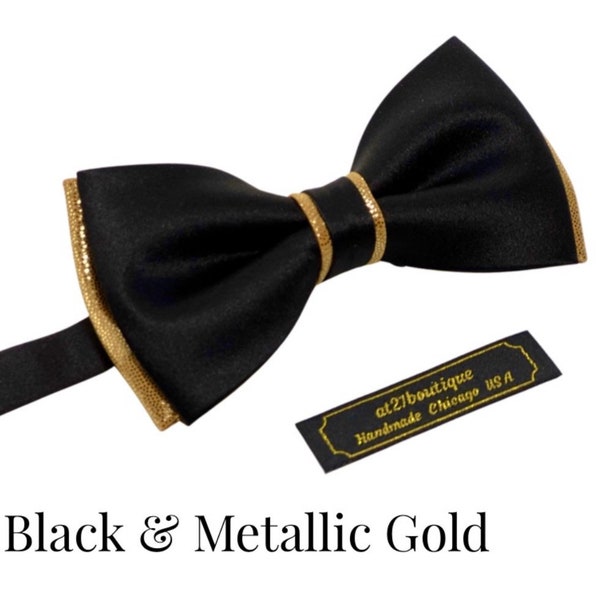 Black & Metallic Gold Mens Bow Tie Exclusive Black Tie best for Wedding Groomsmen Groom Our Handmade Tie Bows in different colors available