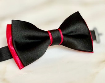 Mens Bow Tie Black and Red Bow Tie Wedding Bow Tie Satin and Silk Bow Tie Bow Tie For Men Gift For Men Gift Tie Bow Groomsmen Grooms Tiebow