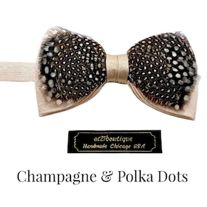 Ivory Mens Bow Tie Champagne Bow Tie Wedding Bow Tie for Men Gift for Men Genuine Feather Bow Tie Gift for Husband Silk Feathered Bow Tie