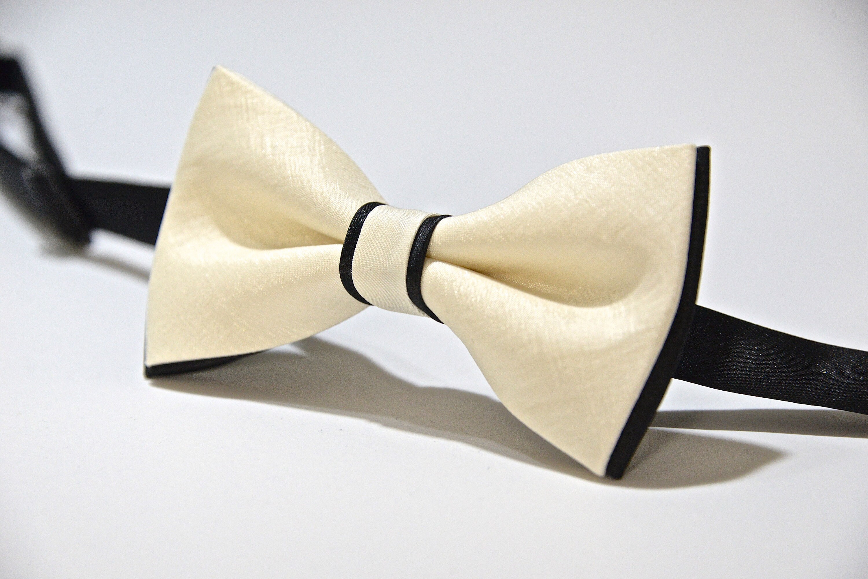 Mens Bow Tie Ivory and Black Tie Wedding Bow Tie Satin Bow Tie Etsy