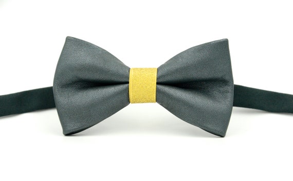 Green And Gold Leather Mens Bow Tie Wedding Bow Tie Bow Tie Etsy