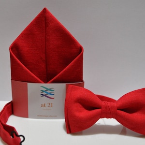 Wedding set bow tie Matching Set Red Bow Tie Pocket Square Red Handmade Wedding Bow Tie Groomsmen Gift For Men BowTie for men Pre Tied Bowti
