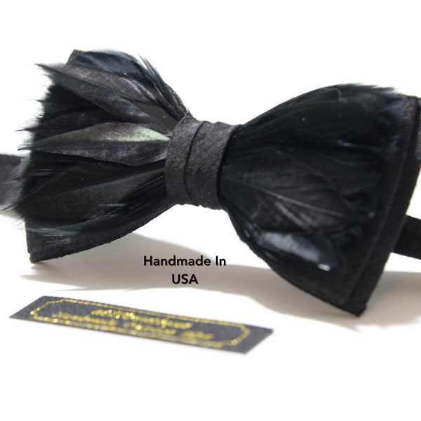 Mens Bow Tie Children Black Silk BowTie Wedding BowTie Bow Tie for Men Genuine Feather BowTie Red Velvet BowTie Feathered Bowtie Kids Bowtie