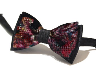 Black Velour and Silk Bow Tie, Handmade Wedding Bowtie USA MADE