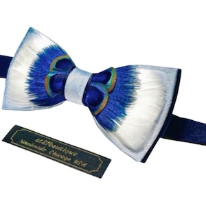 Nektie for Mens Light Blue and Navy Blue Bow Tie Children Feathered Bow Tie Genuine Feathered Bow tie Wedding Bow Tie Feathered TieBow blue