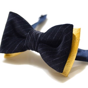 Velvet Mens Bow Tie Dark Navy Blue Velvet and Gold Bow Tie Wedding Bow Tie Bow Tie for Men Gift for Men Gift for Dad Velvet Bow Tie Boyfrien