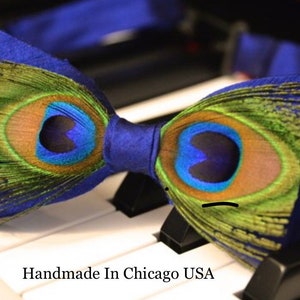 Groom outfit Mens Royal Blue Feathered Bow Tie Children Blue Bow Tie Peacock Feather Bow Tie feathered BowTie Nectie for men Wedding bowtie