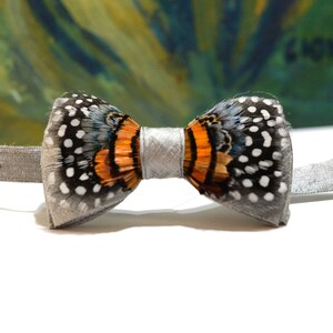 Mens Bow Tie Children Gray Bow Tie Genuine Feather Bowtie Wedding BowTie BowTie for Men Gift for Men Bowtie Dad and Son Grandson Silk BowTie