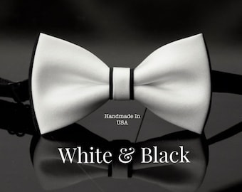 White & Black Mens Bow Tie Exclusive White Tie best for Wedding Groomsmen Groom Gift Our Handmade Tie Bows in different colors available