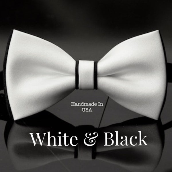 White & Black Mens Bow Tie Exclusive White Tie best for Wedding Groomsmen Groom Gift Our Handmade Tie Bows in different colors available