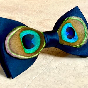 Feathered Mens Bow Tie Navy Blue Bow Tie Wedding Bow Tie Bow Tie for Men Gift for Men Genuine Feather Bow Tie Gift for Husband Navy Blue Sil