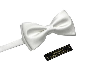 White & White Mens Bow Tie Best Tie for Wedding, Groom, Prom party, Set of Bow ties available. Different Colors possible. Handmade in USA
