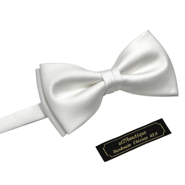 White & White Mens Bow Tie Best Tie for Wedding, Groom, Prom party, Set of Bow ties available. Different Colors possible. Handmade in USA