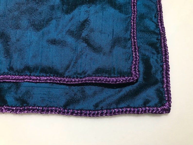 Silk Teal Pocket Square with lavender-purple thread Wedding accessories Available in different colors Purple, Black, Navy Blue, Red, Orange image 2