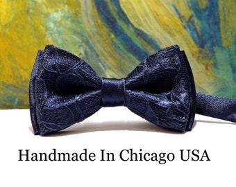 Mens Navy Blue Bow Tie Blue Bow Tie Wedding Bow Tie Lace Bow Tie for Men Gift for Dad Gift for Husband Satin Bow Tie BowTie lace Blue BowTie