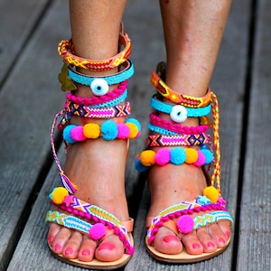 Pom Pom 'let It Be' Festival Sandals by Borsis handmade to Order - Etsy