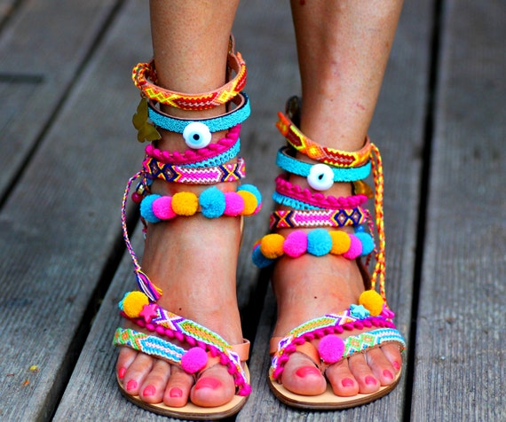 Fest Bestil Forbedre Pom Pom 'let It Be' Festival Sandals by Borsis - Etsy Australia