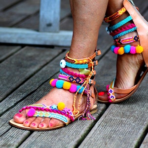 Pom Pom 'let It Be' Festival Sandals by Borsis handmade to Order - Etsy