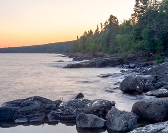 Minnesota- Sunset on the North Shore of Lake Superior Near Grand Marais