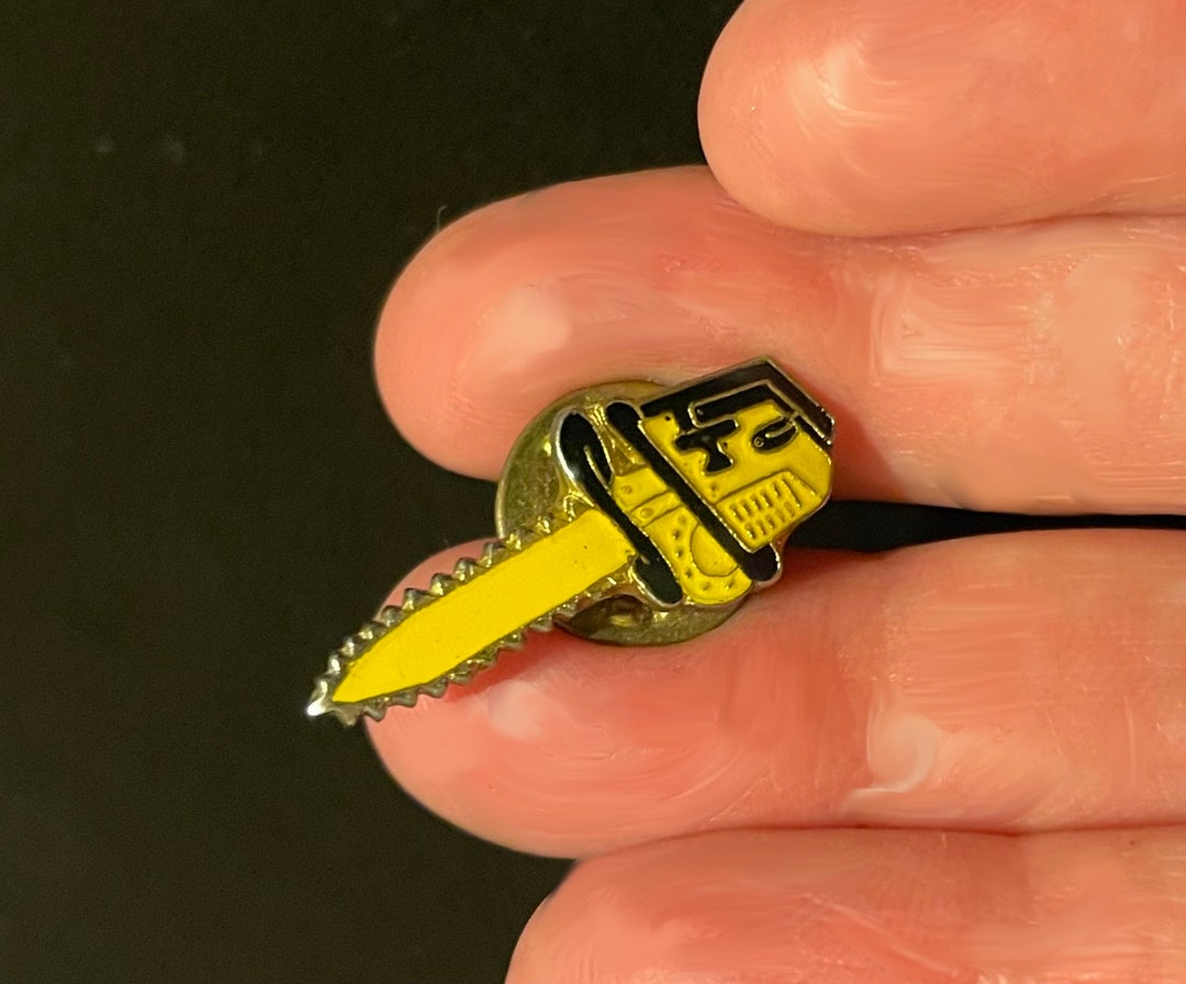 Vintage Tool Pins, Chainsaw Cloisonné Hard Enamel Pin, Handyman Lapel
