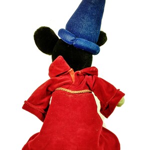 Plush Mickey Mouse Blue Wizard rear view, hat, tied red robe.