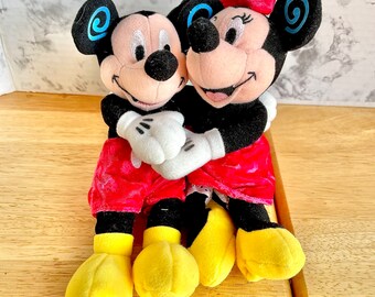 Vintage Mickey and Minnie Mouse Hugging Plushies, Special Edition Valentine's Disney Store, 1990s