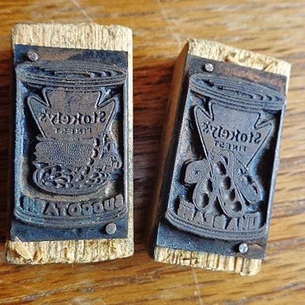 Vintage Stokely's Finest Letterpress Advertising Print Blocks, Succotach and Lima Beans