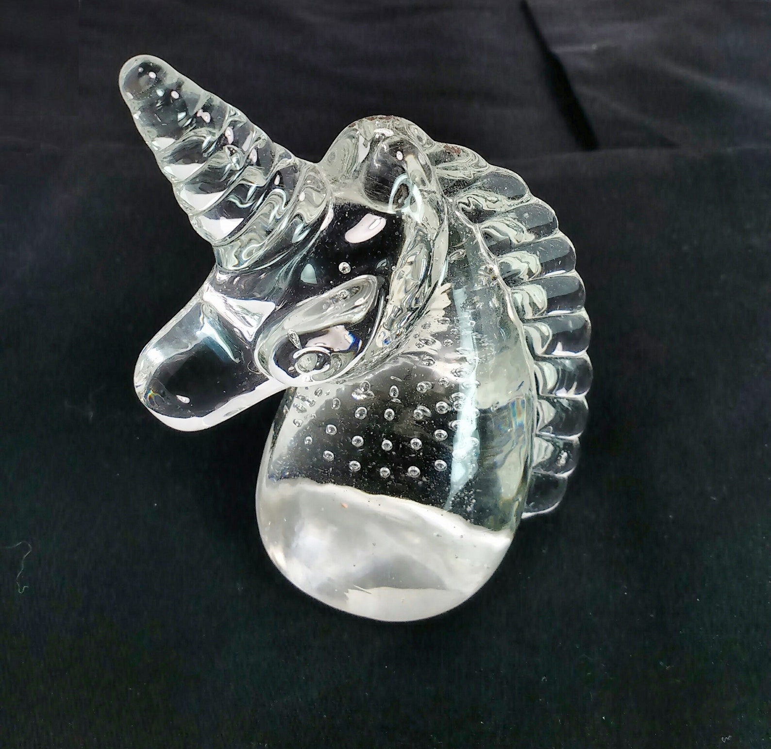 Unicorn Head Clear Glass Vintage Figurine Paperweight Controlled