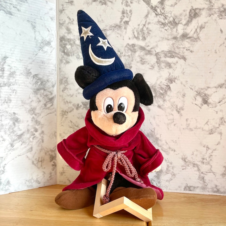 Plush Mickey Mouse Blue Wizard hat with stars, moon, tied robe.