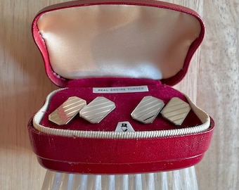 Vintage Stratton Cufflinks with Clothes Brush Box: 1950s Engine Turned