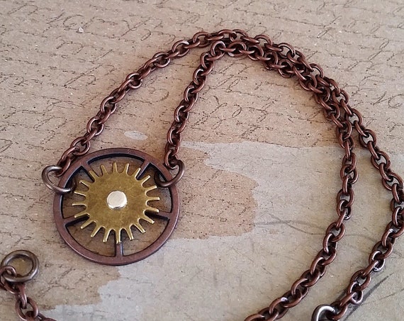 Copper and Brass Steampunk Adjustable Necklace/Collar/Choker/Handmade/Copper Witch Designs/Made in USA/Vegan Friendly