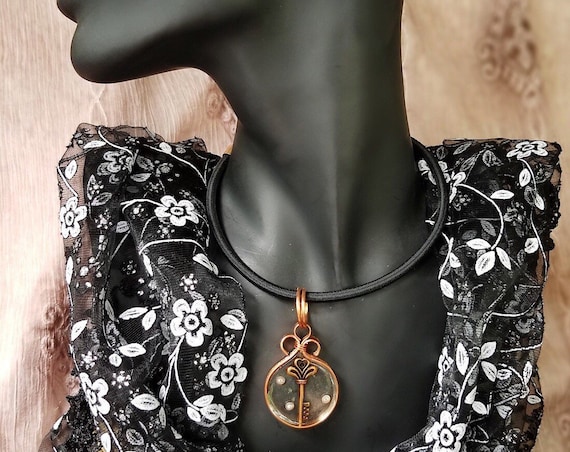 Copper and Resin Necklace with a Key and Seed Pearls, with a Hint of Steam Punk, Hypoallergenic, Nickel Free, Copper Witch Designs