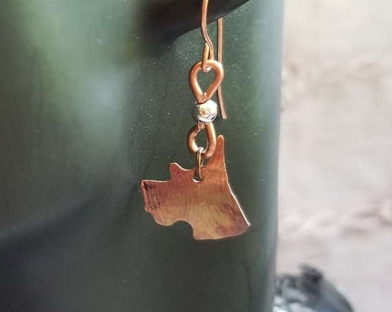 Hand Crafted Copper Drop Earrings with Terrier Silhouette for Terrier Lovers, Statement Jewelry for Animal Lovers, Hypoallergenic