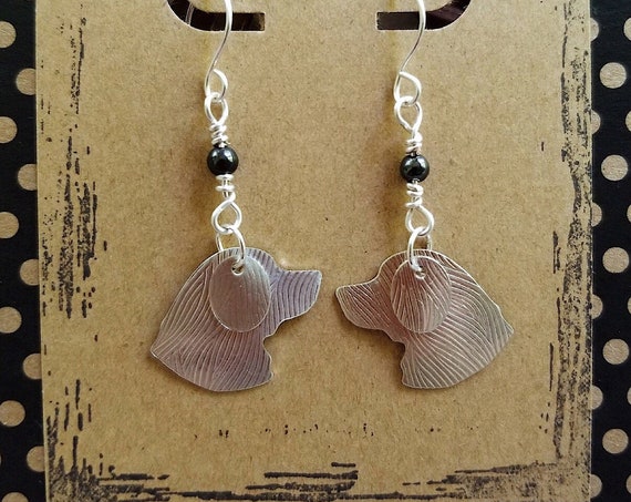 Hand Crafted Silver Earrings With Retriever Silhouette for Pet Lovers, Textured Finish, Hypoallergenic, Animal Companion Statement Jewelry