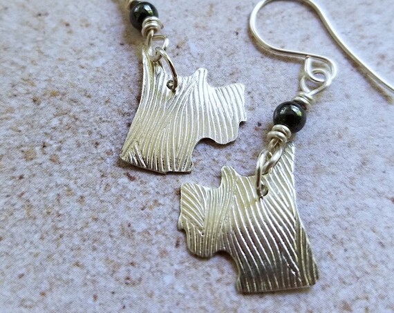 Hand Crafted Fine Silver Drop Earrings with Terrier Silhouette for Terrier Lovers, Statement Jewelry for PetLovers, Hypoallergenic