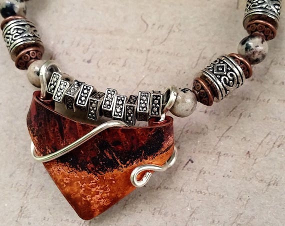 Beaded Bracelet with Copper Triangle