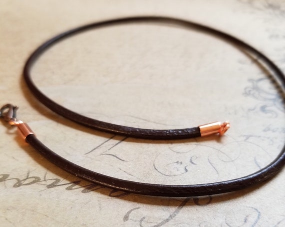 Dark Brown 16” Leather Choker with Copper Clasp, 3mm Fits Through Small Bails, Hypoallergenic