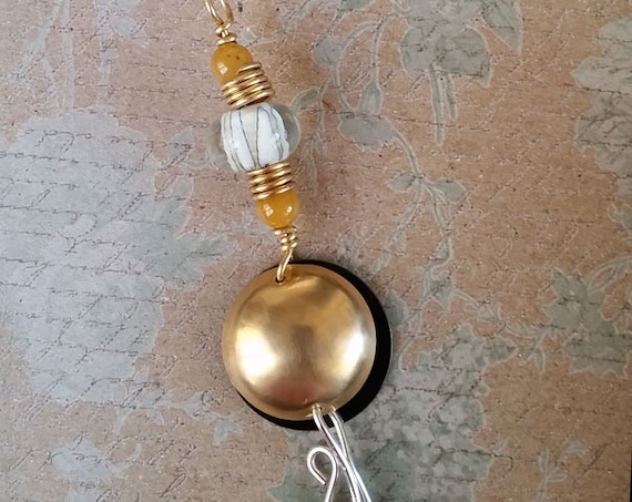 Bronze and Black Pendant with Golden Jade