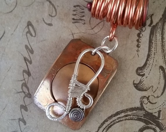 Unique Copper and Brass Multi-Layered Pendant With Stamped Metal